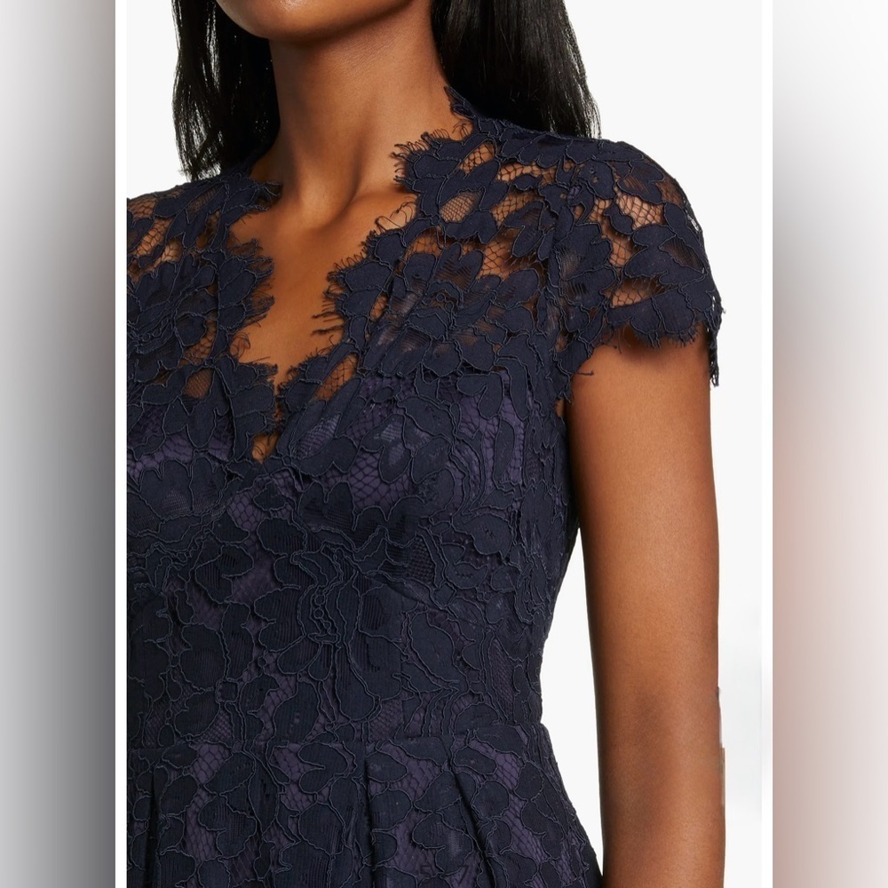 Eliza J Macy’s NWT Navy Eyelash Lace Fit & Flare Cocktail Evening Party Dress 8 - Picture 3 of 13